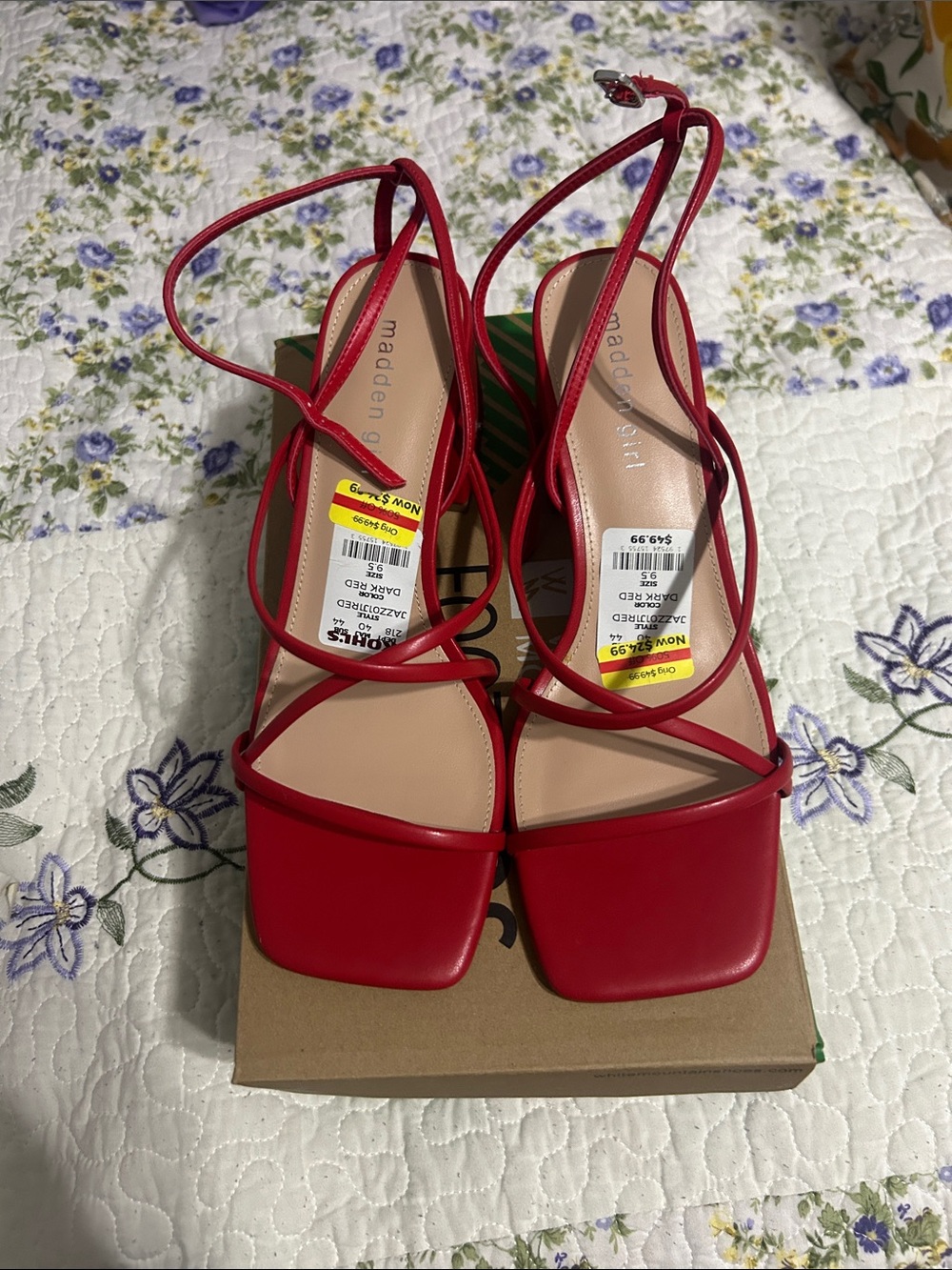 Madden Girl Red Strappy Square-Toe Heels